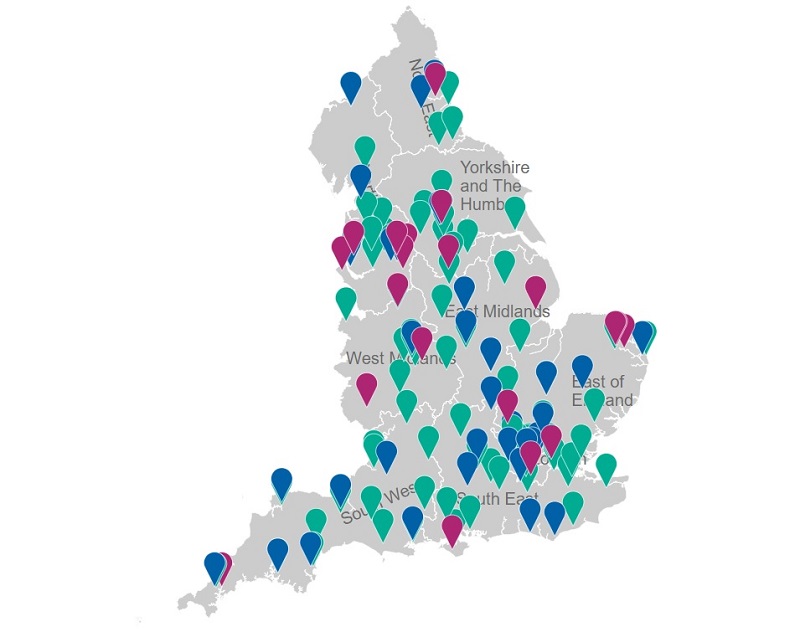 This graph, taken from the HM Government website shows the spread of the projects covered by the programme. Blue are 'new hospital builds', red are 'hospital upgrades', and green are described as 'equipment or technology' upgrades