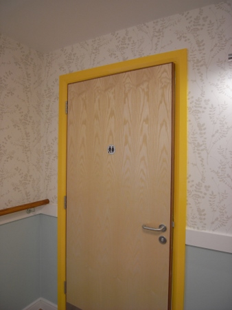 Colours can be used to make rooms stand out, such as this toilet 
