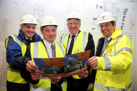 Pictured left to right are Councillor John Walker, Mayor of Alfreton; Councillor Kevin Gillott, Derbyshire County Council; Jonathan Bemrose, chairman of Chevin Housing Association; and Simon Leadbeater, managing director of Willmott Dixon marking the start of work on the new extra care development
