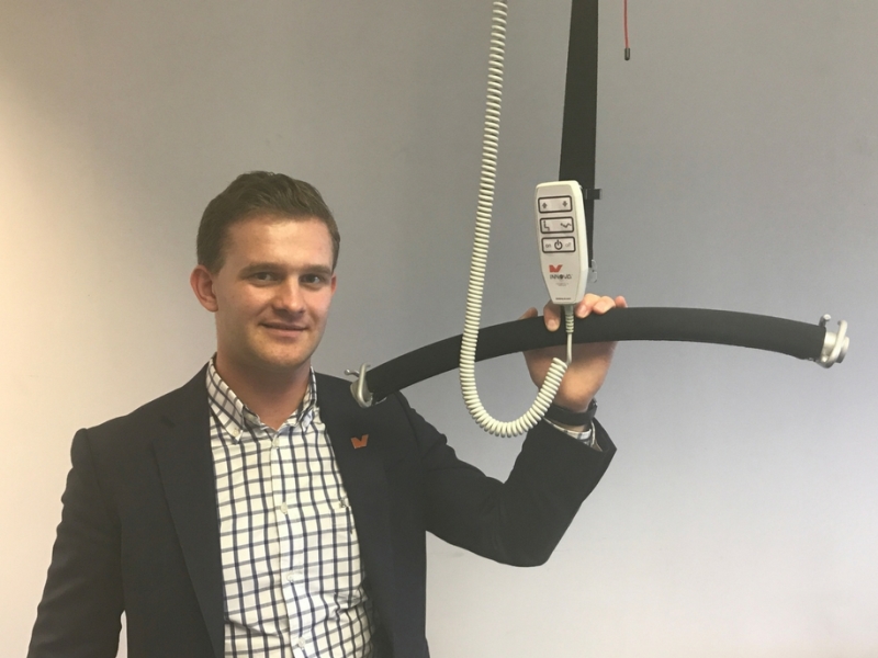 Bob Oliver with Innova's hoist handset, a next-generation system which is helping to reduce injuries