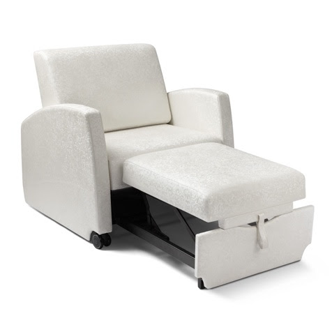 The Foster Sleeper Chair converts from seated to lounge and sleep positions