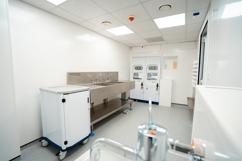 The decontamination unit can process up to six scopes an hour