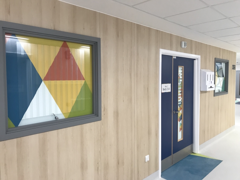 The bespoke vision panels and windows are printed with the same design as the rest of the ward