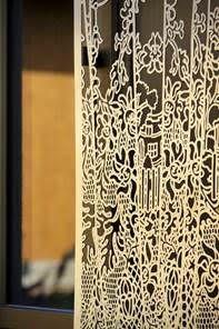 Stainless steel window screen detail has been designed by artist, Charlotte Mann