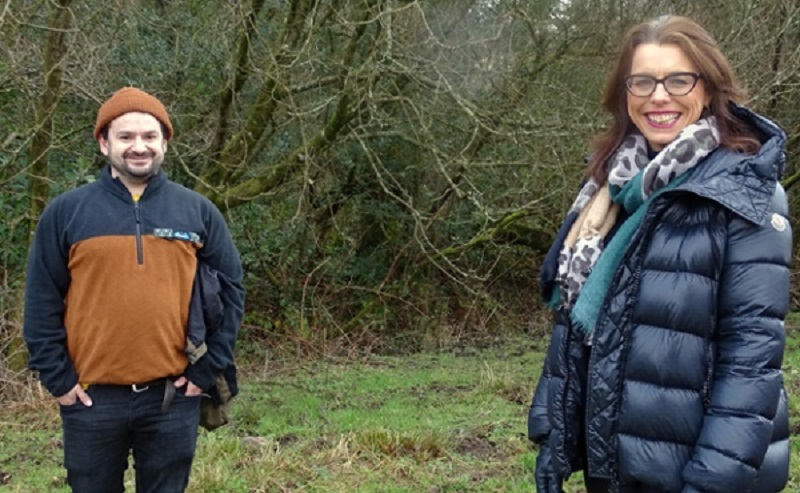 Amanda Davies and Rob Hernando on the site of the proposed new farm near Morriston Hospital in Swansea