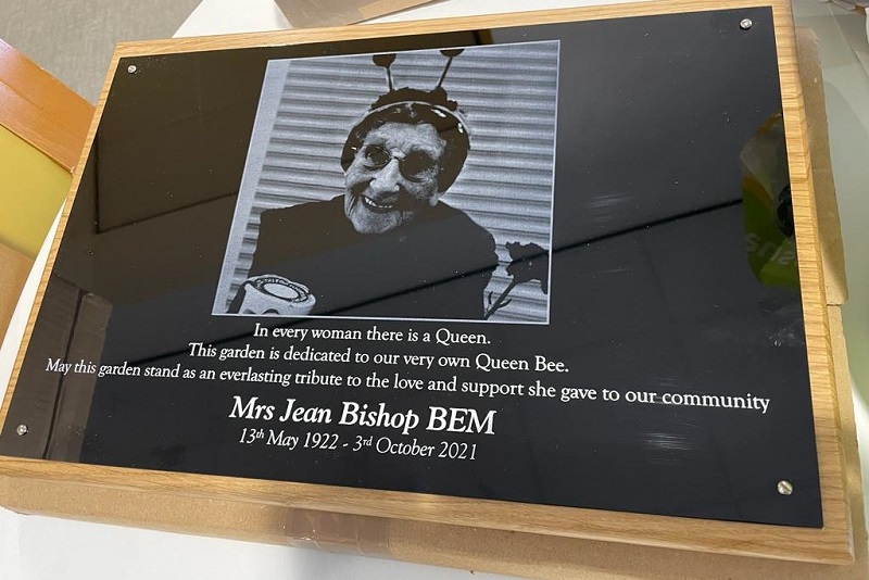 The garden has been designed in memory of Jean Bishop and features a plaque in her honour, gifted by Timpson
