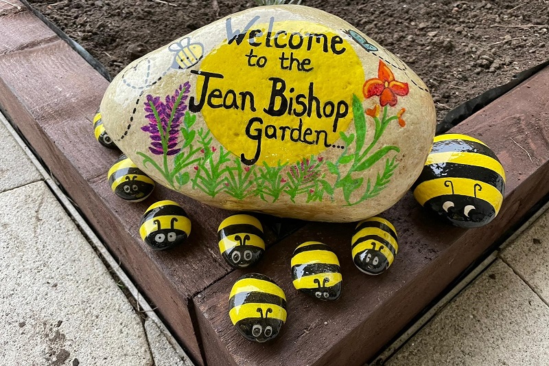 The garden features pebbles painted by members of the Citycare team
