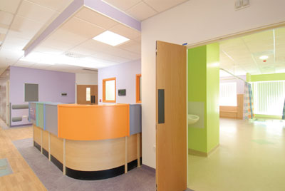 Vibrant colours from the Dulux healthcare range were also used in the new children’s hospital and head and neck centre at the John Radcliffe Hospital in Oxford, both to enhance the surroundings and help with signposting and zoning 