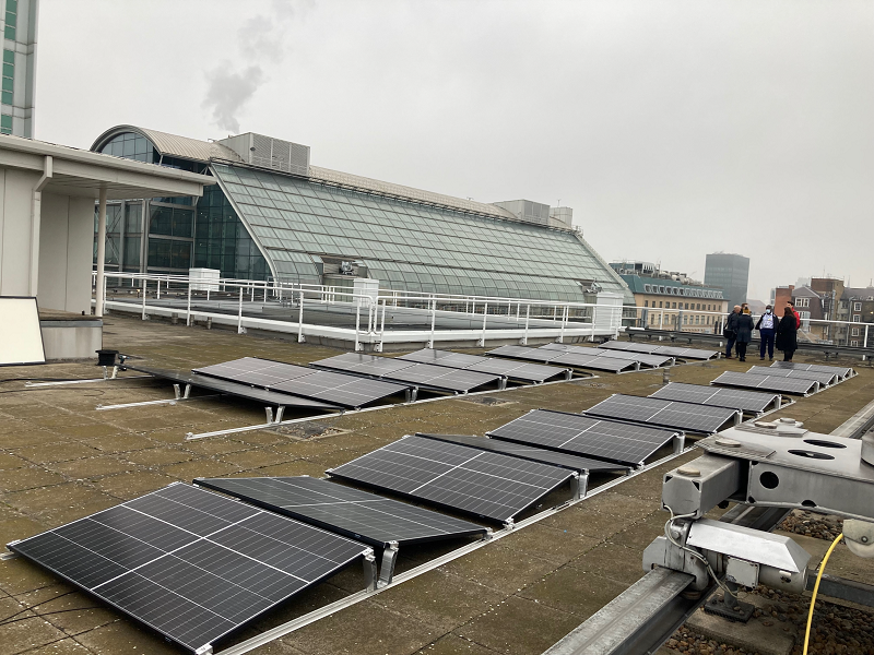 Solar panels have been added to the roof of University College Hospital London as part of ongoing efforts to reduce the trust's carbon footprint