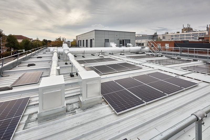 The building comprised 30 offsite-constructed modules and includes solar PV panels
