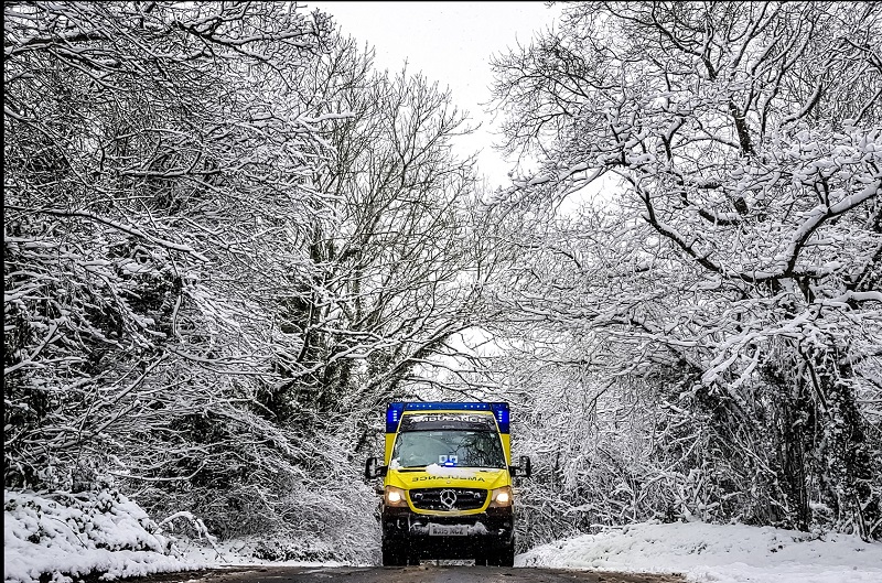 The winning photographs, taken by staff and volunteers, includes this image of the 'Beast from the East', taken by Joe Cartwright, a paramedic at South Western Ambulance Service NHS Foundation Trust