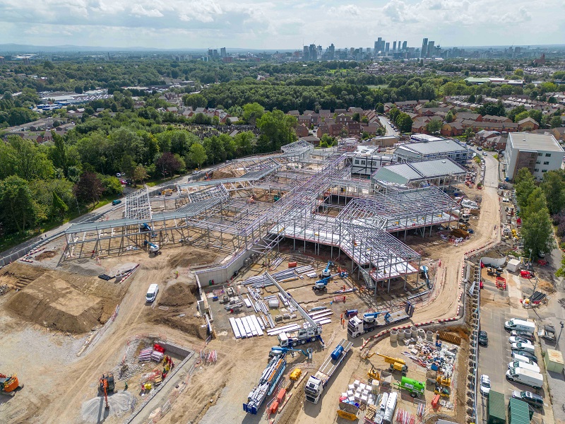 Drone images show construction on the site is well underway, with the steel frame almost complete