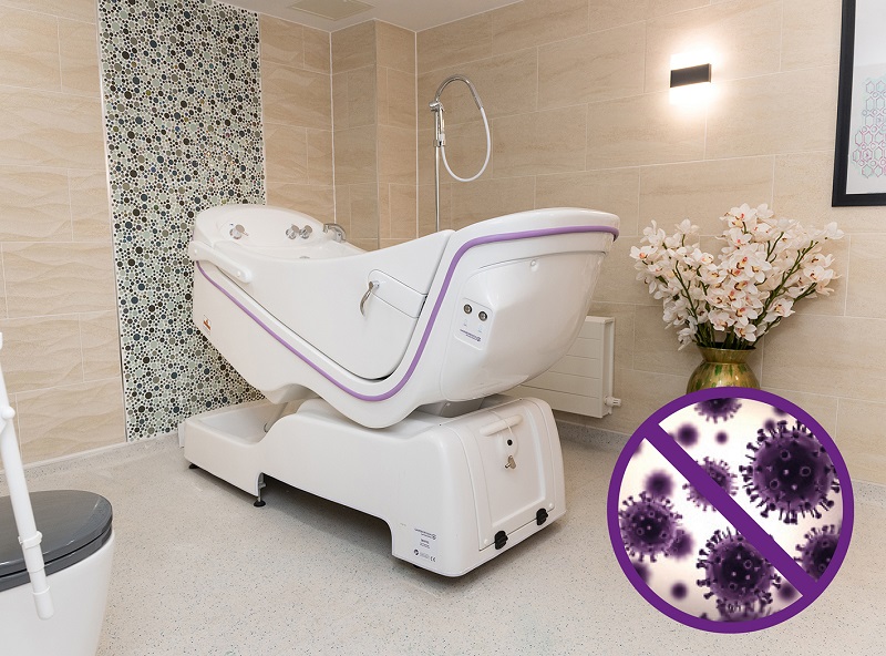 BioCote virus protection integrated into Sentes reclining bath from Gainsborough