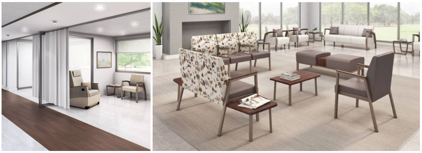 Corner tables from Allseating provide respite in medical waiting areas