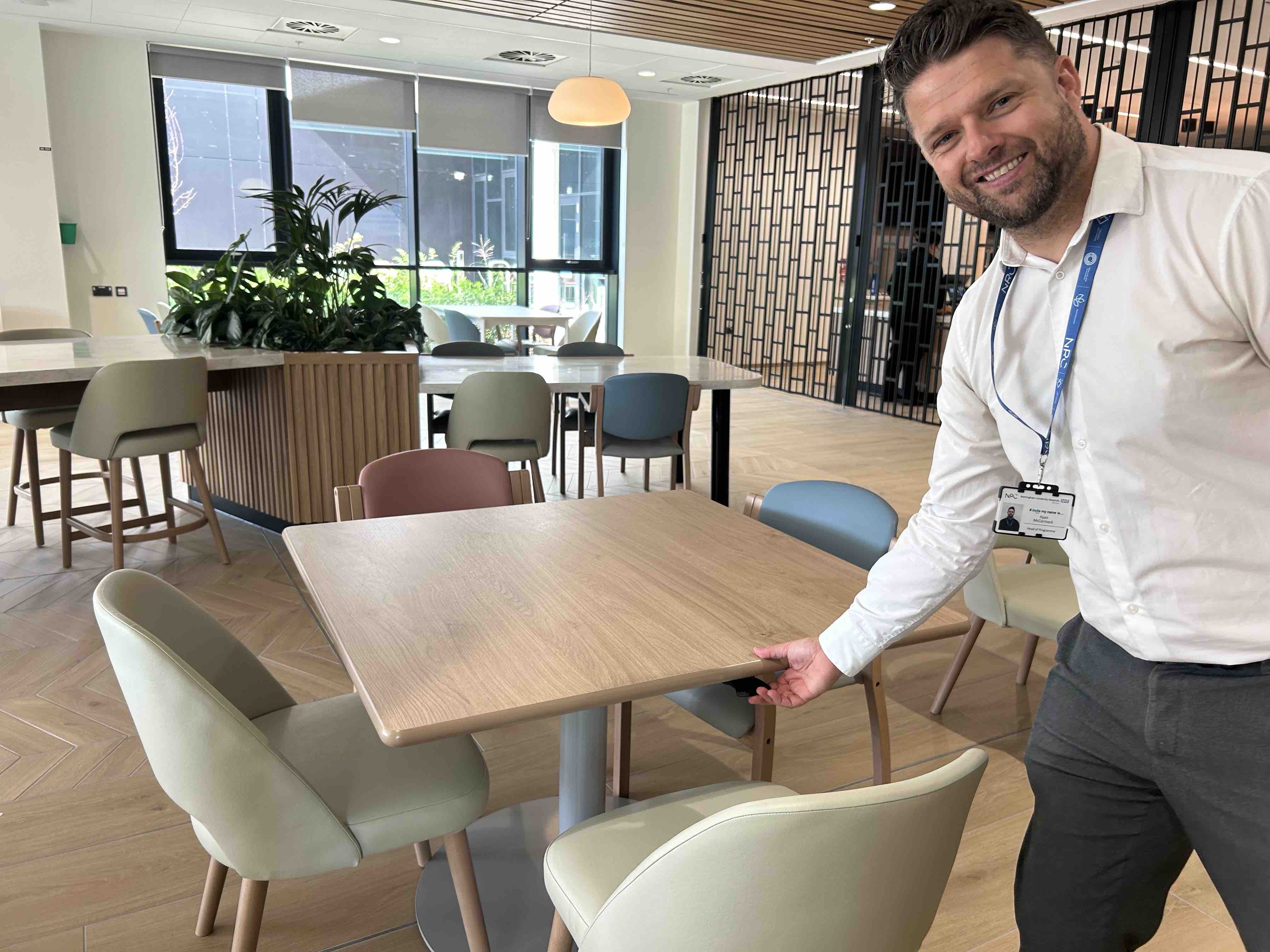 - Some tables in the dining hall at the NRC are adjustable in height -