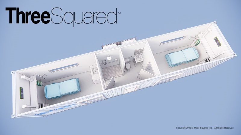 ThreeSquared is offering its cargo containers for COVID-19 patient acre rooms and health worker accommodation. Image courtesy of Three Squared