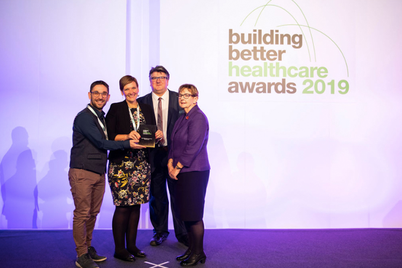 Sarah Waller presented the trophy to 2019 winners St Columba's Hospice