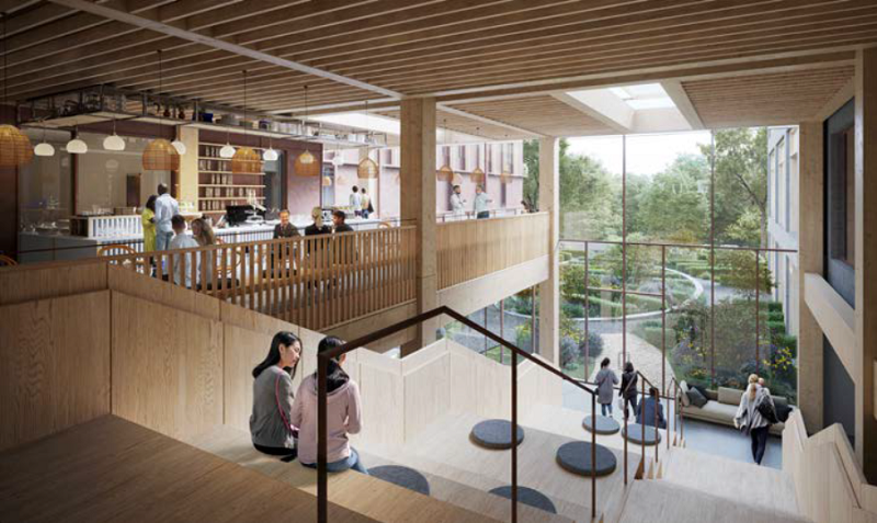 An artist's impression of The Lolfa - a public cafe and feature staircase with seating