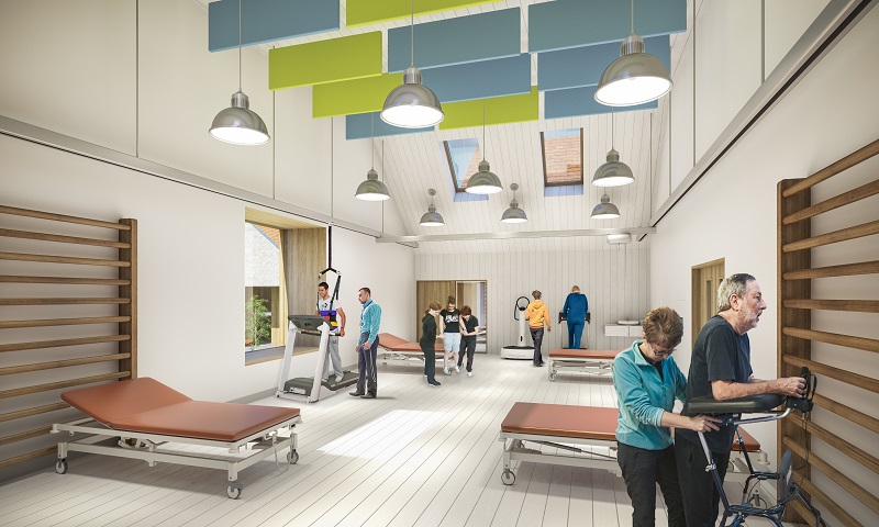 The building includes a physiotherapy gym