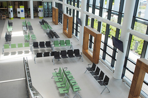 Teal reception furniture chosen following 9-month trial at £60m Morriston Hospital project