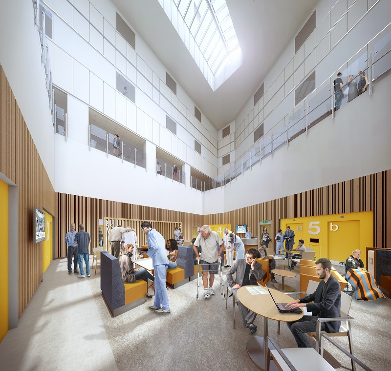 Two entrance atria allow daylight to permeate the plan, penetrating deep into the radiotherapy waiting area